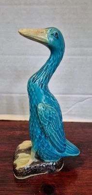 Antigua estatuilla china de ganso de pato de porcelana azul Mudman 6" Foto 1 de 4