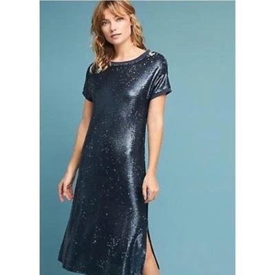 Vestido túnica ANTHROPOLOGIE Moulinette Soeurs azul marino lentejuelas talla S Foto 1 de 4