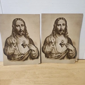 Lot 2 1920s Antique Vintage Sacred Heart Of Jesus Christ Art Prints- Taber - Picture 1 of 10