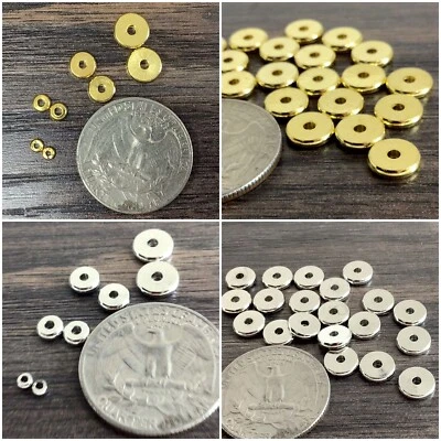 Bulk lot Silver Disc Spacer Beads 3mm 4mm 5mm 6mm 7mm | Gold Round Spacer Bead - Image 1 of 4