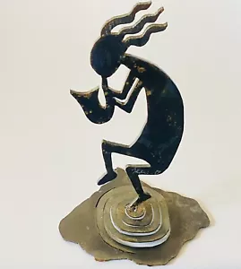 Large Kokopelli Dancer Metal Art Sculpture Rust Patina On A Spring Artist Signed - Picture 1 of 12