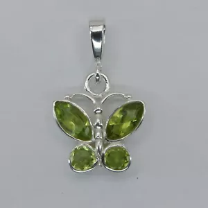 Genuine Natural Green PERIDOT Butterfly Pendant, 925 STERLING SILVER #9e - Picture 1 of 12