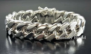 8" MENS SOLID 925 STERLING SILVER MIAMI CUBAN CURB LINK HEAVY BIKER BRACELET - Picture 1 of 9