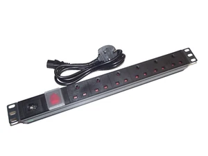 6 way UK Socket PDU with *DETACHABLE UK-IEC C14 1.8M LEAD* 1U 19" Rackmount - Picture 1 of 2