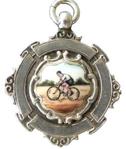 Reloj Ciclista Antiguo Art Deco Plata Esterlina y Esmalte Llavero Premios Medalla 1924 - Imagen 1 de 9