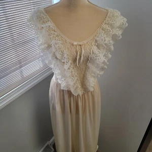 Vintage Cinema Etoile Spitze Rüschen Mieder Satin Nachthemd Dessous Creme Small - Bild 1 von 13