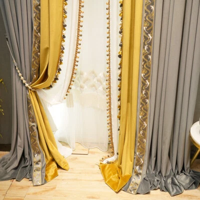 luxury flannelette bedroom solid velvet grey cloth blackout curtain drape C1762 - Image 1 of 4