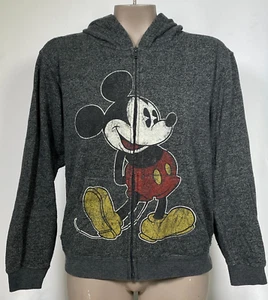 Disney Parks Mickey Mouse Distressed Hoodie mit durchgehendem Reißverschluss meliert grau Damen LARGE - Bild 1 von 11