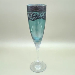 Flauta de champán azul decorada a mano de platino puro de cristal soplado italiano - Imagen 1 de 10
