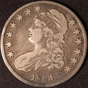 1834 CAPPED BUST HALF DOLLAR, SMALL DATE, SMALL LETTERS, SHARP! - Picture 1 of 2
