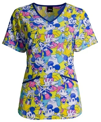 Disney Women's Minnie Mickey Scrub Top Pluto Donald Duck Goofy Daisy S-XL 2X 3X - Image 1 of 3