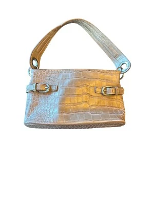 Tommy Hilfiger Crocodile Embossed Leather Beige Gold Buckle Accents Y2K - Image 1 of 4