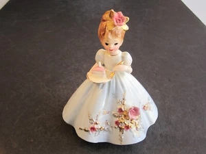 Vintage Josef Originals Geburtstag Party Mädchen blaues Kleid - Teller Kuchen & Gabel, selten! - Bild 1 von 5