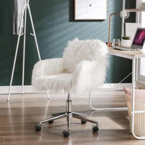 Stylish and Modern Faux Fur Home Office Chair Fluffy Chair Makeup Vanity Chair - Picture 1 of 8