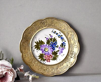 Vintage Porcelain Plate Bronze Frame Wall Decor Hand Painted Wall Plate - Image 1 of 4