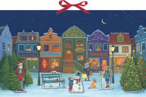 Festive Town Square Advent Calendar Die-cut figures with 3D effect Illustration - Picture 1 of 2