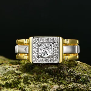 Mens Wedding Ring Gold Plated Sterling Silver Mens Wedding Bands for Him Size 10 - Picture 1 of 5