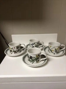 Portmeirion Botanic Garden Drum Cups Tea Coffee 8 oz, Set Of 4 And 4 Saucers - Picture 1 of 6