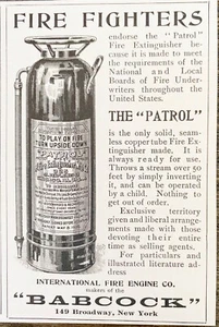 Anuncio impreso PATROL EXTINTOR de colección 1903 ~ International Fire Engine Co Babcock Maker - Imagen 1 de 1