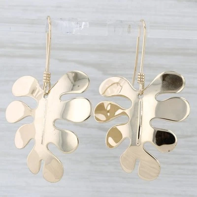 Pendientes colgantes hoja grande oro amarillo 14k retirado James Avery postes de gancho Foto 1 de 4