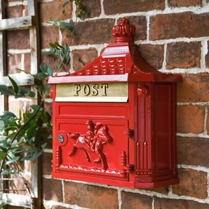 Buzón de correo rojo "Huntley" montado en la pared - Buzón de correo con cerradura - Imagen 1 de 9