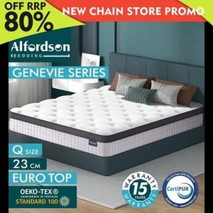ALFORDSON Mattress 23CM Queen Bed Euro Top Spring Foam Bedding Medium Firm - Picture 1 of 12
