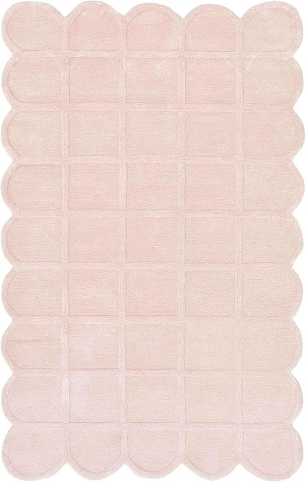Hand-Tufted Pink Wool Rug – Scalloped Edge Modern Area Carpet for Bedroom - Image 1 of 4