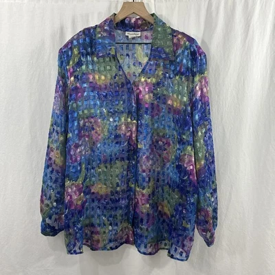Maggie Barnes Colorful Artsy Sheer Button Up Shirt Womens Size 26 Art to Wear - Image 1 of 4