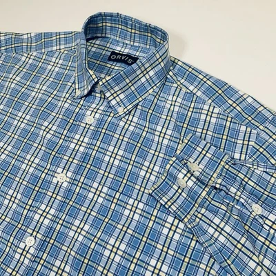 Orvis Herritage Wash Button Down Shirt Mens Large Blue Plaid 100% Cotton Pocket - Image 1 of 4