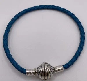 Autentico Bracciale Pandora S925 ALE SS Chiusura Conchiglia Pelle Blu 7” 598951C01 - Foto 1 di 4
