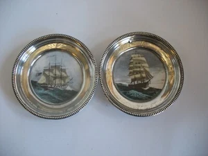 PR Sterling Silber Untersetzer Schiff Schoner Frank Wittling bemalt Porzellan - Bild 1 von 13