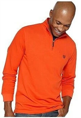 NEW CHAPS SOLID MOCK NECK Mens Sweater L LARGE LRG $70 ORANGE TOP 1/4 ZIP - Image 1 of 4