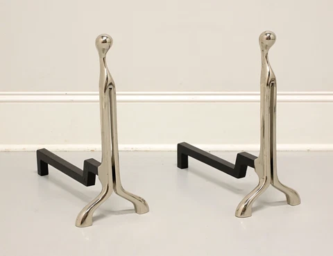 Nancy Ruben for VIRGINIA METALCRAFTERS Nickel Plated Brass Fireplace Andirons Cover