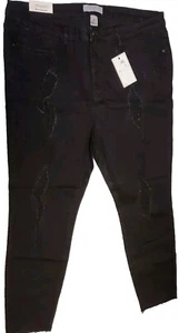 JUDY BLUE Skinny Fit High Waist Women 2XL 36x27 Distress Raw Hem Black Jeans NWT - Picture 1 of 9