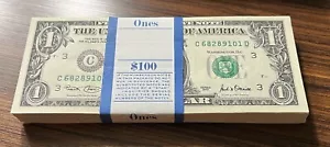 FULL Pack of 100 Consecutive One Dollar Bills $1 Series 2001 UNCIRCULATED #75684 - Picture 1 of 2