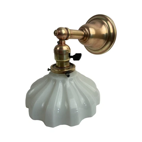 Antique Vintage Brass Sconce c1915 Milk Glass Sheffield Shade Restored Cover