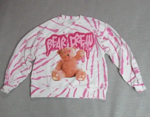 Zara Sweatshirt Girls Sz 11-12 White Graphic Bear Crew Tie Dye Fleece Punk Goth - Picture 1 of 8