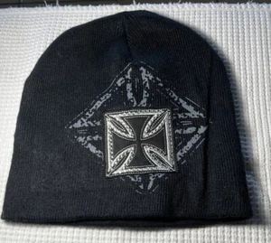 Vintage Biker  Goth Chrome Chopper Cross Beanie Studded - Picture 1 of 4