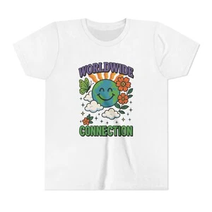 Girls Graphic Tee  Worldwide Connection Fun, Eco Friendly Summer Shirt for Kids  - Picture 1 of 33