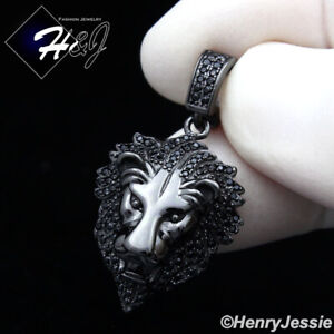 925 STERLING SILVER ICY CUBIC ZIRCONIA SMALL BLACK PLATED LION HEAD PENDANT*B185