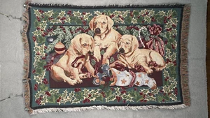 Manta de colección Goodwin Weavers tapiz Navidad cachorros cabaña 42x63 EE. UU. - Imagen 1 de 3