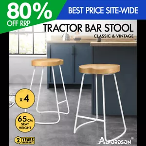 ALFORDSON 4x Bar Stools 65cm Tractor Kitchen Wooden Vintage Chair White - Picture 1 of 12
