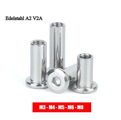 Hülsenmuttern mit Innensechskant Mutter M3 M4 M5 M6 M8 Edelstahl A2 Gewindemuffe - Bild 1 von 4