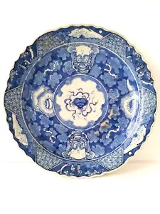 Antiguo plato de porcelana chino azul y blanco pintado a mano - Imagen 1 de 12
