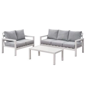 Coogee 3+2 Seater White Aluminium Outdoor Sofa Lounge Set with Coffee Table & Li - Picture 1 of 12