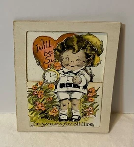 VTG DieCut Valentine Card Boy I’m Yours For All Time Girl Will You Be Sweetheart - Picture 1 of 5