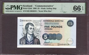 Scotland 5 Pounds Commemorative Serial R/B 3004018 Pick-224d GEM UNC PMG 66 EPQ - Picture 1 of 2