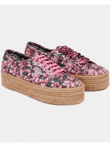 SUPERGA Womens Pink Flatform Limited Edition Mary Katrantzou Almond Shoes 6.5 - Picture 1 of 3
