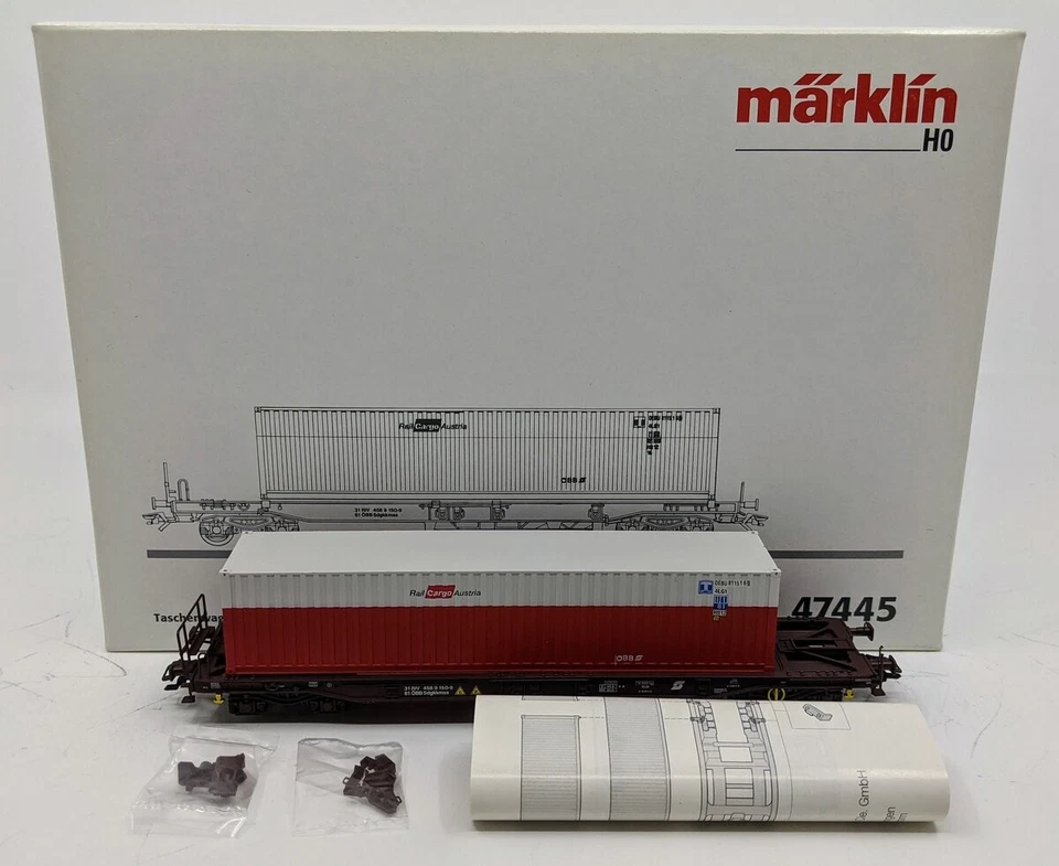 Coche plano deprimido Marklin 47445 escala HO con contenedor de 40 pies Foto 1 de 1