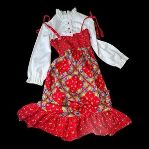 JcPenney 70s Vintage Girls Peasant Red Dress Sz 6x - Picture 1 of 6